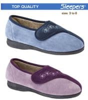 'GEMMA' LadiesTouch Fastening Velour Slipper Memory Foam, Rubber Sole BLUE