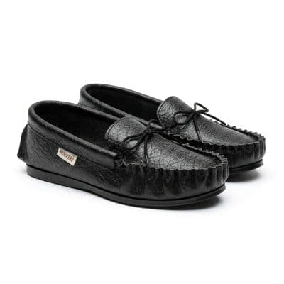 'GORDON' Men's  Leather Moccasins with Hard Wearing PVC Sole BLACK