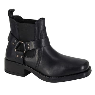 'HARLEY' Men's  Leather Western Harness Biker Boots BLACK