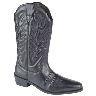 ' HIGH CLIVE' Men's Leather Western Cowboy Boots BLACK