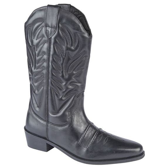 ' HIGH CLIVE' Men's Leather Western Cowboy Boots BLACK