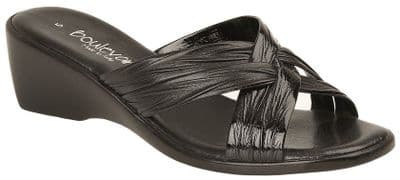 'ITALY' Ladies X Over Mule Wedge Heel Sandal BLACK
