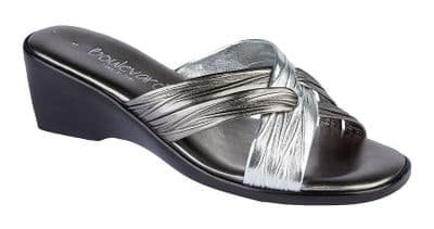 'ITALY' Ladies X Over Mule Wedge Heel Sandal PEWTER/SILVER