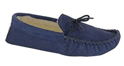 'JAKE' Men's  Suede Moccasin Slippers, Thermal Lined, Soft Suede Sole NAVY