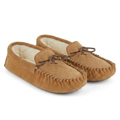 'JAKE' Men's  Suede Moccasin Slippers, Thermal Lined, Soft Suede Sole TAUPE