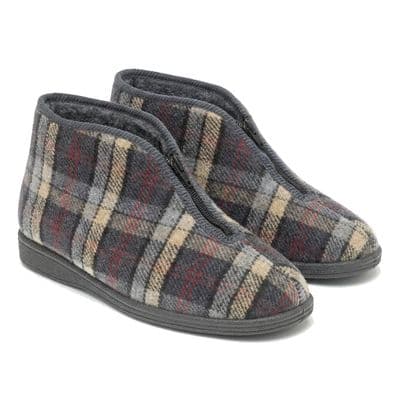 'JED II' Thermal Zip Bootee Slippers GREY CHECK