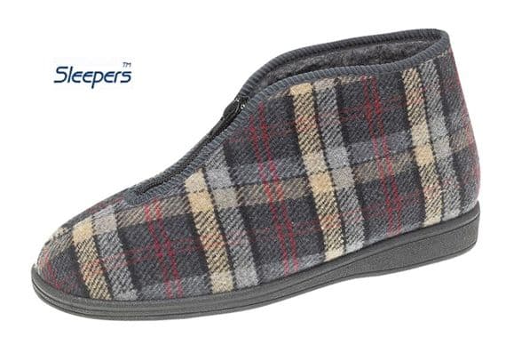 'JED II' Thermal Zip Bootee Slippers GREY CHECK