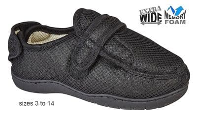 'JOSH' M543 Fully Opening Multi Touch Fastening Orthopaedic Slippers BLACK MESH