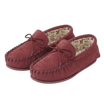'LILY' Real Suede Leather Moccasin with Hardwearing Sole  CRIMSON RED