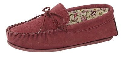 'LILY' Real Suede Leather Moccasin with Hardwearing Sole  CRIMSON RED