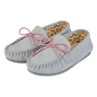'LILY' Real Suede Leather Moccasin with Hardwearing Sole  GREY