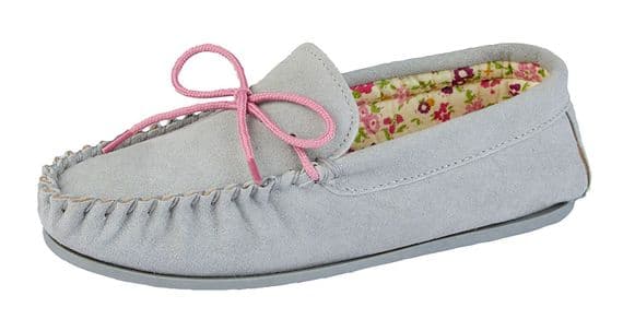 'LILY' Real Suede Leather Moccasin with Hardwearing Sole  GREY