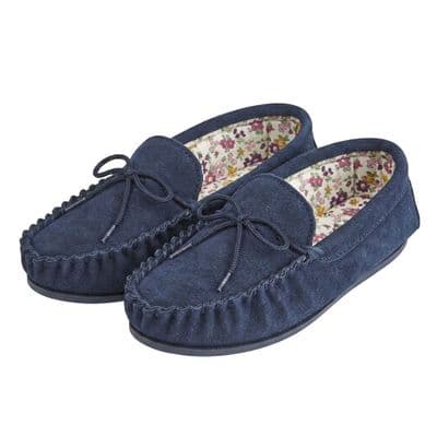 'LILY' Real Suede Leather Moccasin with Hardwearing Sole  NAVY
