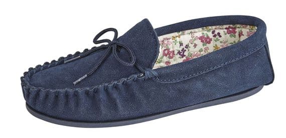 'LILY' Real Suede Leather Moccasin with Hardwearing Sole  NAVY