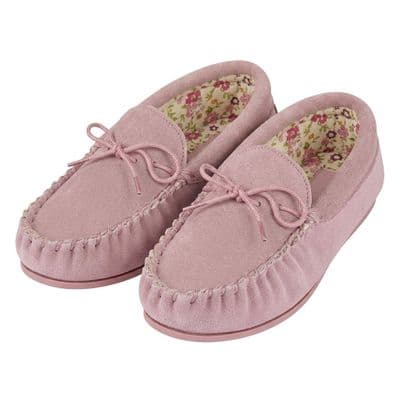 'LILY' Real Suede Leather Moccasin with Hardwearing Sole  PINK
