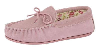 'LILY' Real Suede Leather Moccasin with Hardwearing Sole  PINK