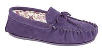 'LILY' Real Suede Leather Moccasin with Hardwearing Sole  PURPLE