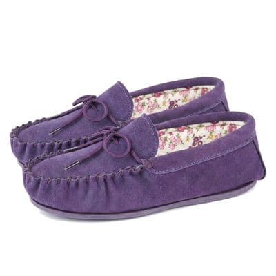 'LILY' Real Suede Leather Moccasin with Hardwearing Sole  PURPLE