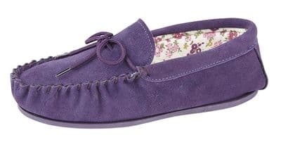 'LILY' Real Suede Leather Moccasin with Hardwearing Sole  PURPLE