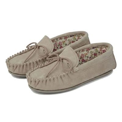 'LILY' Real Suede Leather Moccasin with Hardwearing Sole  STONE