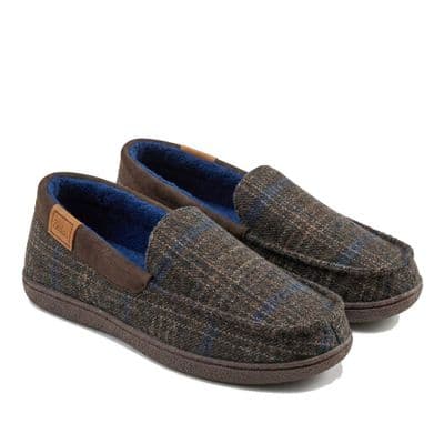 'NEVILLE' Moccasin Style Slippers with TPR Sole BROWN