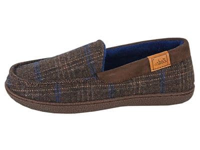 'NEVILLE' Moccasin Style Slippers with TPR Sole BROWN