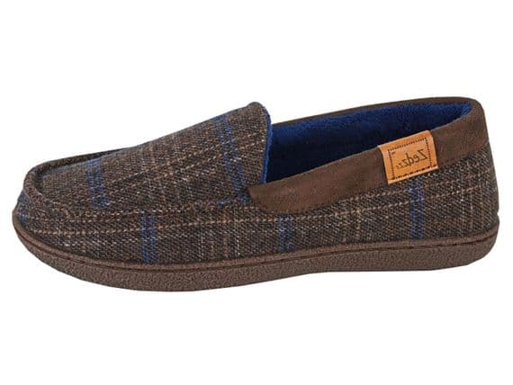 'NEVILLE' Moccasin Style Slippers with TPR Sole BROWN