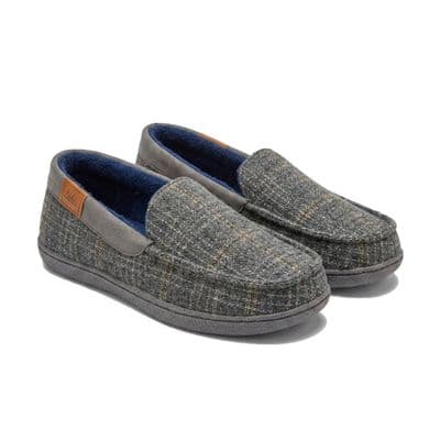 'NEVILLE' Moccasin Style Slippers with TPR Sole GREY