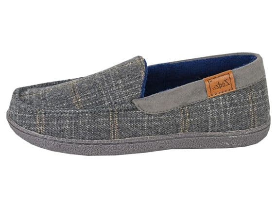 'NEVILLE' Moccasin Style Slippers with TPR Sole GREY