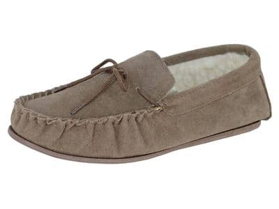 'OLIVER' Real Suede & Wool Lining Moccasins with Hard Wearing Sole CAMEL
