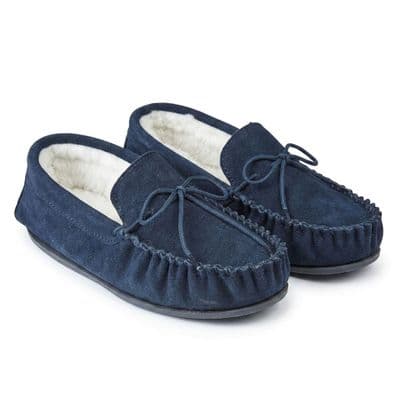 'OLIVER'  Real Suede & Wool Lining Moccasins with Hard Wearing Sole NAVY