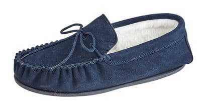 'OLIVER'  Real Suede & Wool Lining Moccasins with Hard Wearing Sole NAVY