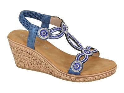 'ORA' Ladies Jewelled Elasticated Sling Back Sandal BLUE