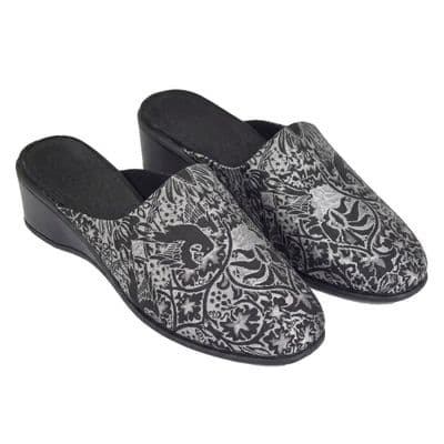 'PRIYA' Ladies Brocade Mule Slippers BLACK/SILVER