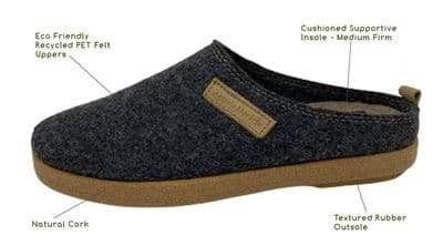 'RELAX'-Nerja  Eco Friendly Outback Slippers  Rubber Sole (EU sizes)  CHARCOAL