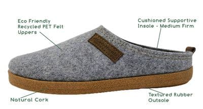 'RELAX'-Nerja- Eco Friendly Outback Slippers  Rubber Sole (EU sizes)  GREY