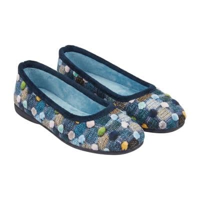 'SAMIRA'  Ballerina  Slippers with Rubber Sole  BLUE