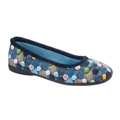 'SAMIRA'  Ballerina  Slippers with Rubber Sole  BLUE