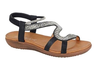 'SERPENT' Ladies Elasticated Sling Back Jewelled Sandal  BLACK