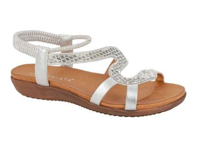 'SERPENT' Ladies Elasticated Sling Back Jewelled Sandal  SILVER