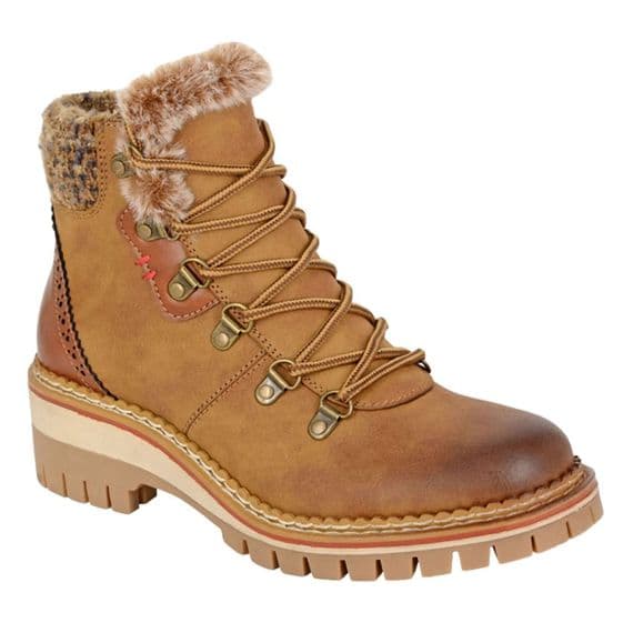'TEODORA' Women's Zip & Lace-up Hiker Style Ankle Boots  TAN