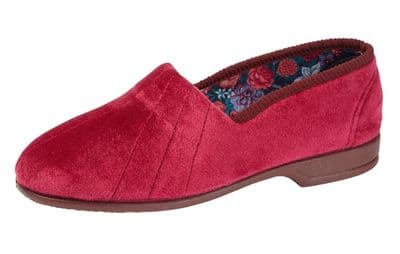 AUDREY LadiesVelour Roll Top  Slippers with Rubber Sole REGAL RED