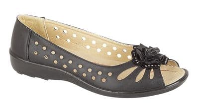 Boulevard L515 Punched Open Toe Flower Casual BLACK