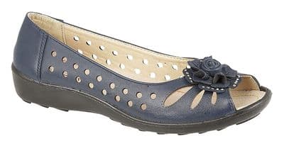 Boulevard L515 Punched Open Toe Flower Casual NAVY