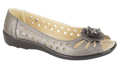Boulevard L515 Punched Open Toe Flower Casual PEWTER