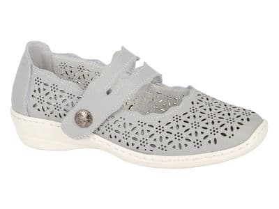Boulevard L641 Womens Leather Touch Fastening Perforated Bar Casual Shoe  LIGHT GREY