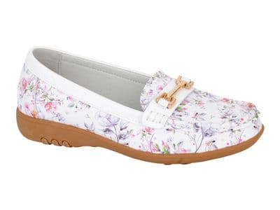Boulevard L643 Saddle Trim Loafer WHITE FLORAL PRINT LEATHER