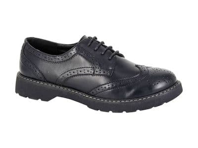 Boulevard L963  Womens PU  Brogue  Tie Shoe BLACK MATT PU