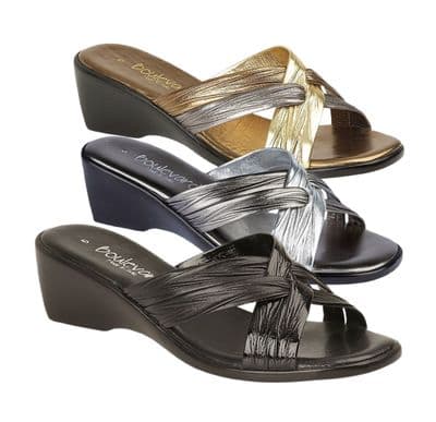 BOULEVARD   X Over Wedge Heel Mule Sandal