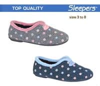 CAROL Ladies  V Throat Floral Embroidered Slippers NAVY FLORAL